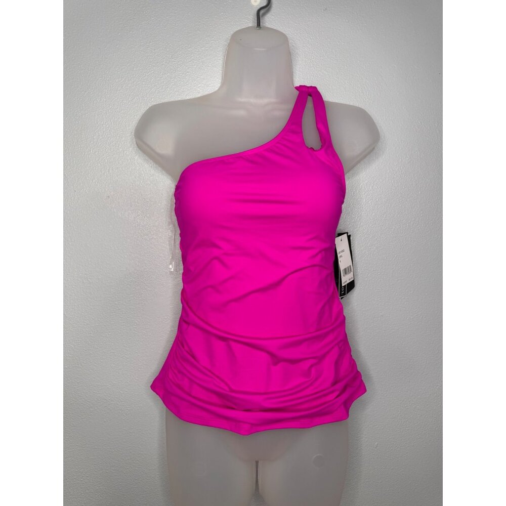 NWT La Blanca One Shoulder Pink Tankini Swimsuit Top Woman's 6
